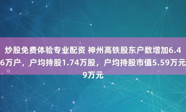 炒股免费体验专业配资 神州高铁股东户数增加6.46万户，户均持股1.74万股，户均持股市值5.59万元