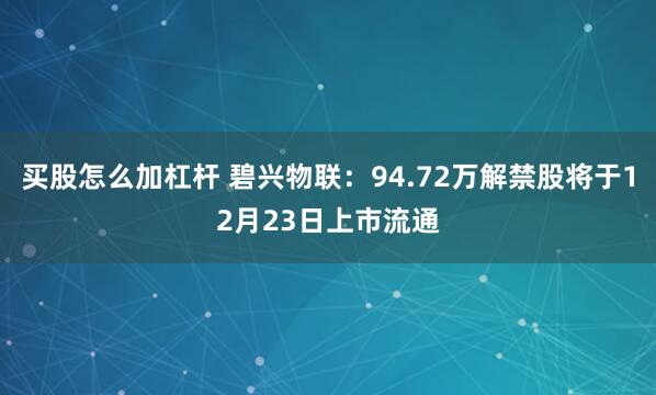 买股怎么加杠杆 碧兴物联：94.72万解禁股将于12月23日上市流通